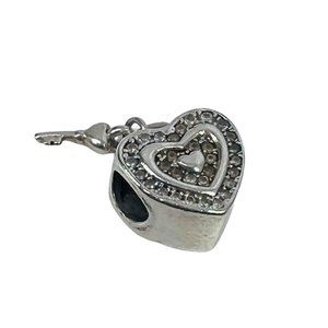 Sterling Silver Diamond Heart Charm for Slide Bracelet Key Dangle Love Forever